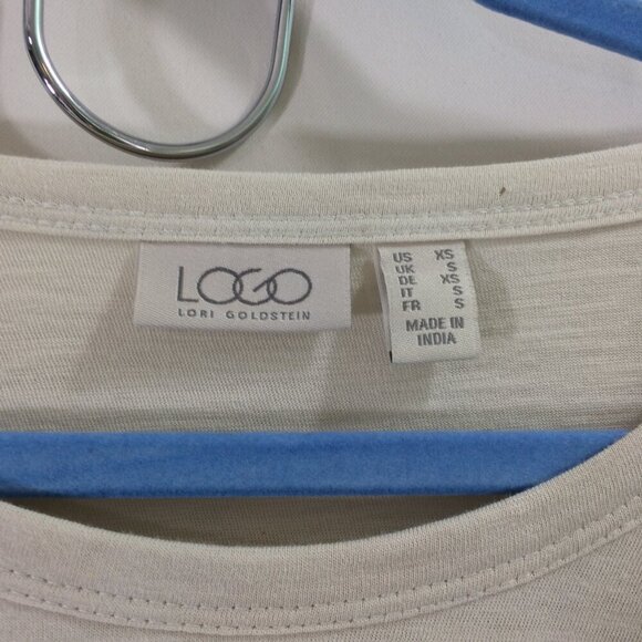 LOGO Tunic Top Ruffled Edge Lightweight Beige 100% Cotton Tunic Pullover Size XS - Picture 3 of 5